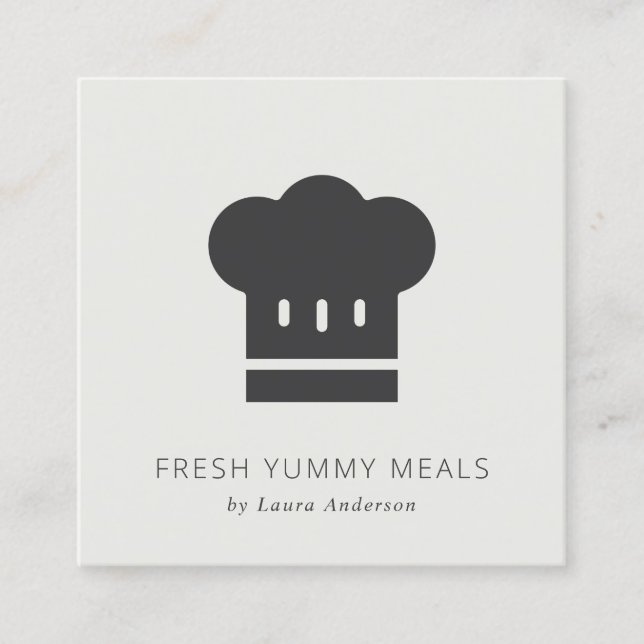 Minimal Rustic Black and White Chef Hat Catering Square Business Card (Front)