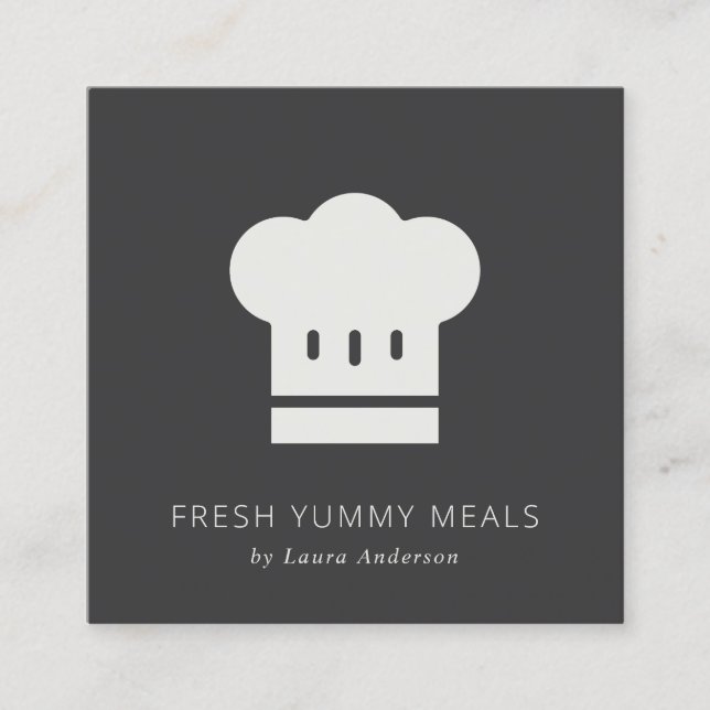 Minimal Rustic Black and White Chef Hat Catering Square Business Card (Front)