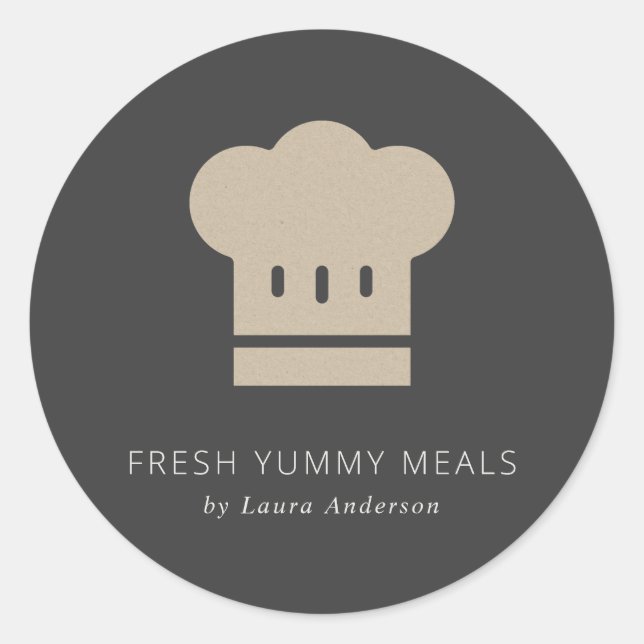 Minimal Rustic Black Kraft Chef Hat Catering Classic Round Sticker (Front)