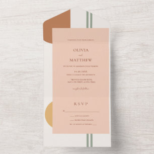 Minimal Rustic Colourful Arches Bohemian Wedding All In One Invitation