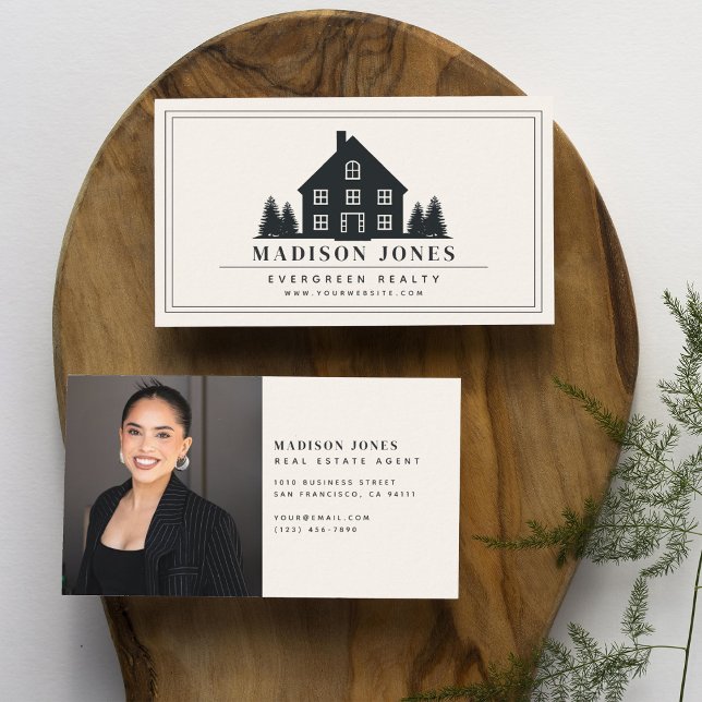 Minimal Rustic Real Estate Agent House Photo Business Card (Creator Uploaded)