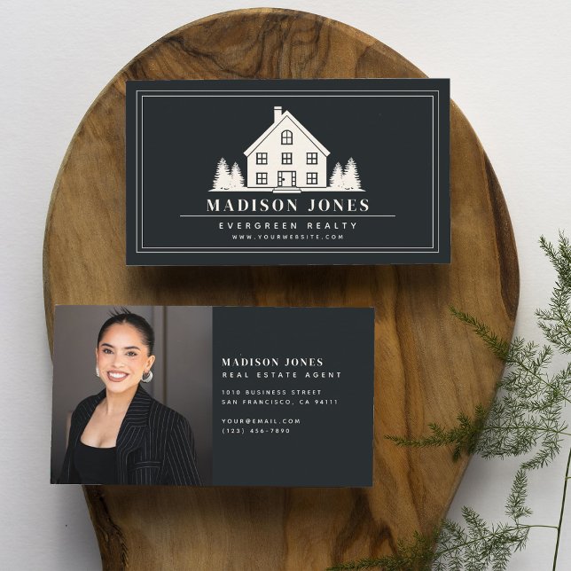 Minimal Rustic Real Estate Agent House Photo Business Card (Creator Uploaded)