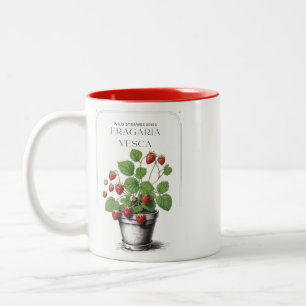 Minimal Rustic Strawberry Sketch by CallisC Arts ⭐ Two-Tone Coffee Mug