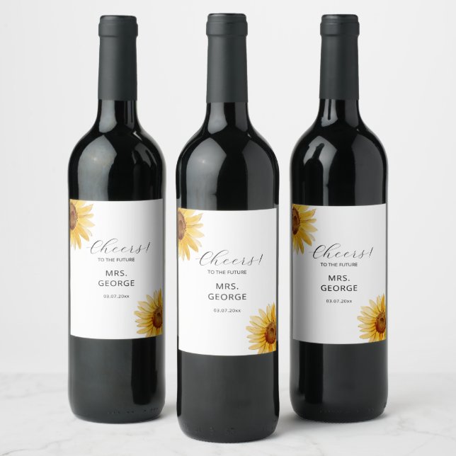 Minimal Rustic sunflower bridal shower food label (Bottles)