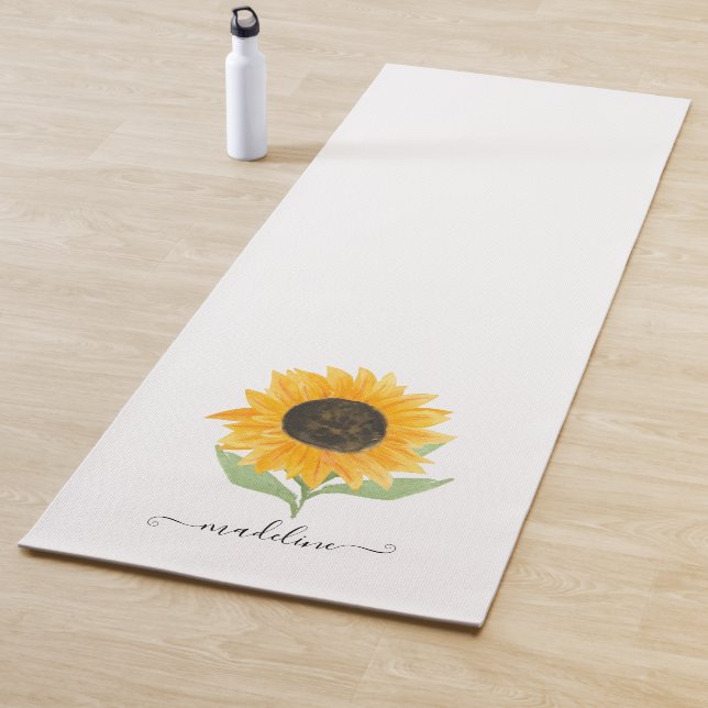 Minimal Rustic Sunflower Personalized Name Script Yoga Mat (In Situ)