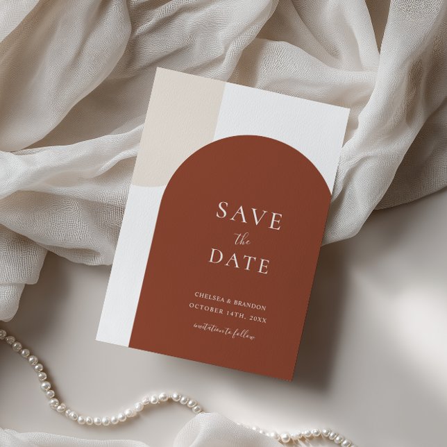 Minimal Rustic Terracotta Boho Arch Script Wedding Save The Date (Creator Uploaded)