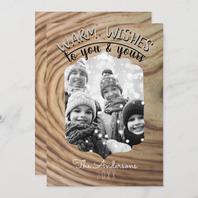 Minimal Rustic Wood Holiday Christmas Photo Invitation (Front/Back)