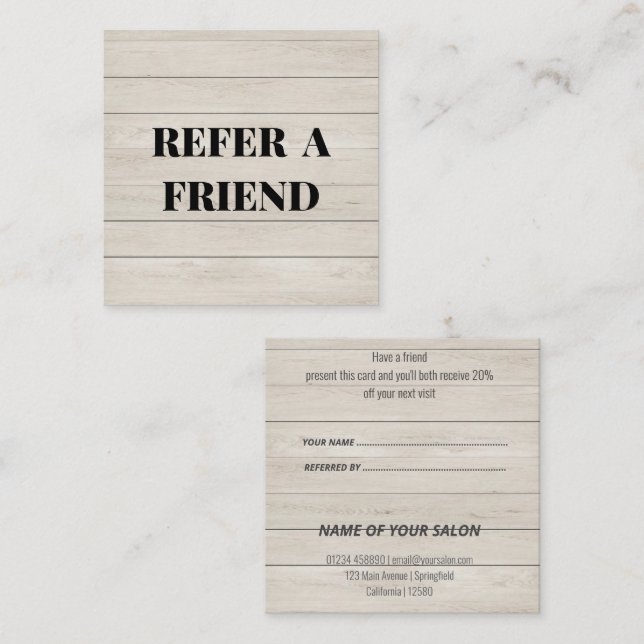 Minimal Rustic Wood-Inspired Business Referral Car (Front/Back)