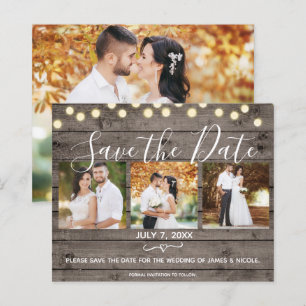 Minimal Rustic Wood & Lights Photo Save the Date