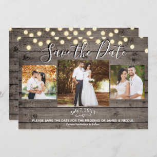 Minimal Rustic Wood & Lights Photo Save the Date   Invitation
