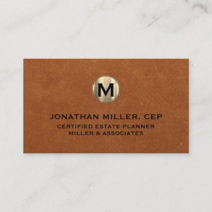 Minimal Sable Leather Gold Initial Business Card