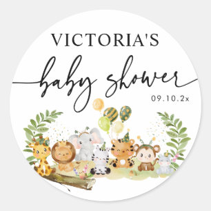 Minimal Safari Animals Baby Shower Envelope Favour Classic Round Sticker