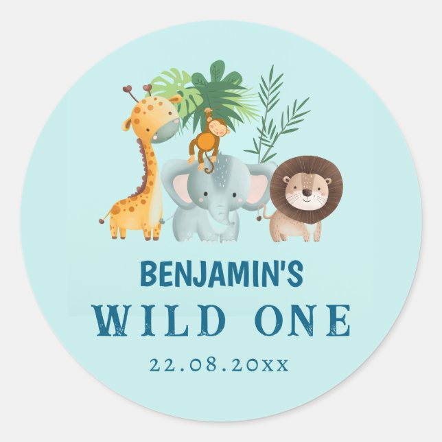 Minimal Safari Wild One  Classic Round Sticker (Front)