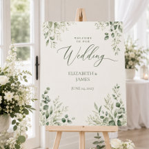 Minimal Sage Botanical Wedding Welcome Sign Custom