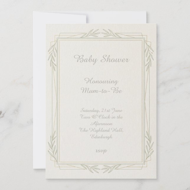 Minimal Sage Gold Baby Shower Invitation (Front)