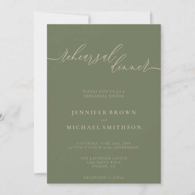 Minimal Sage Gold Celebration Rehearsal Dinner Invitation (Front)