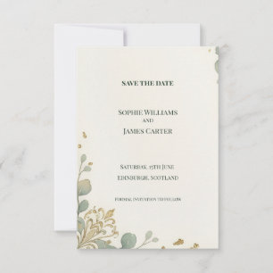 Minimal Sage Gold Save The Date Card