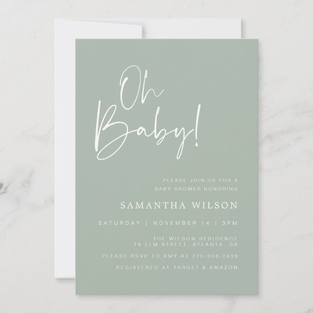 Minimal Sage Green Baby Shower Invitation (Front)