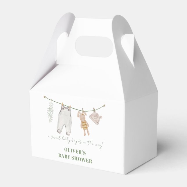 Minimal Sage Green Boho Boy Clothes Baby Shower  Favour Box (Front Side)