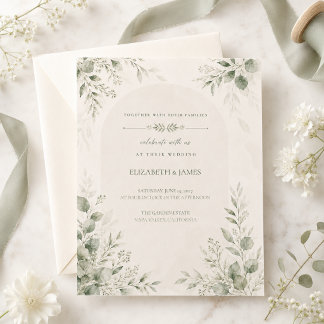 Minimal Sage Green Botanical Wedding Invitation