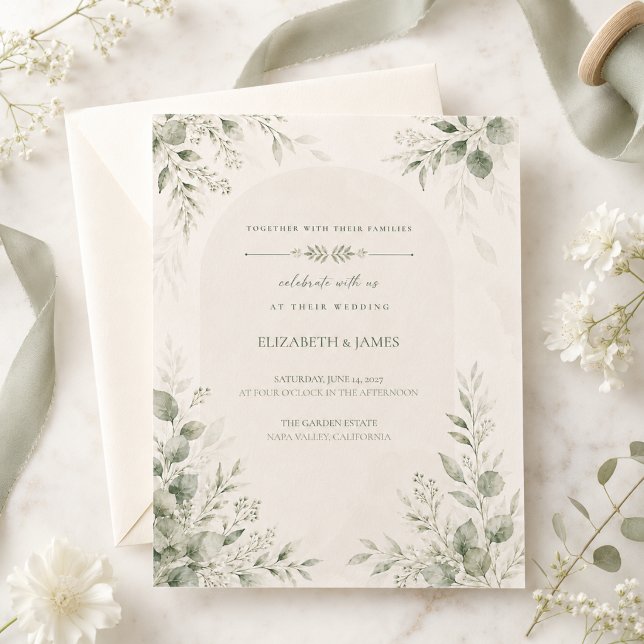 Minimal Sage Green Botanical Wedding Invitation (Creator Uploaded)