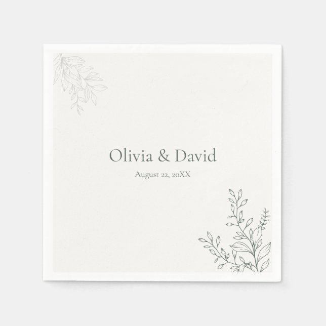 Minimal Sage Green Botanical Wedding Napkin (Front)
