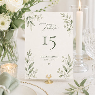 Minimal Sage Green Botanical Wedding Table Number