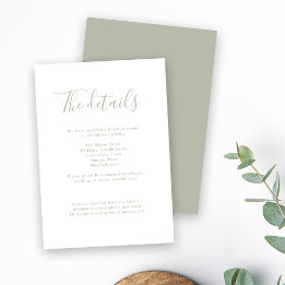 Minimal Sage Green Budget Wedding Details Enclosure Card