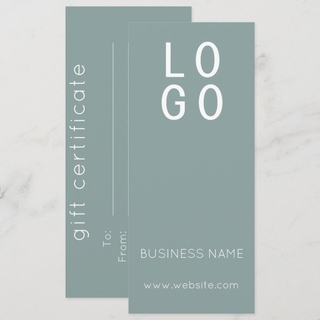 MINIMAL SAGE GREEN BUSINESS LOGO GIFT CERTIFICATE (Front/Back)