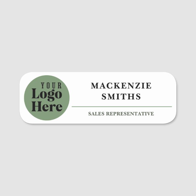 Minimal Sage Green Custom Logo Employee  Name Tag (Front)
