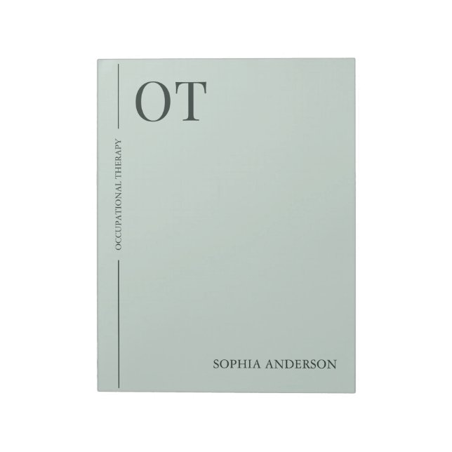 Minimal Sage Green Custom OT Occupational Therapy Notepad (Rotated)