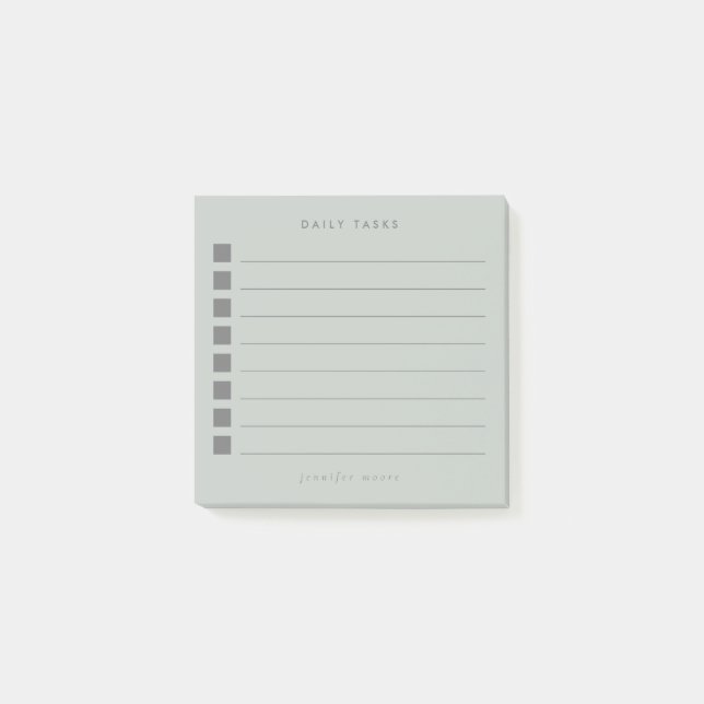 Minimal Sage Green Daily Tasks Planner  Post-it Notes (Front)