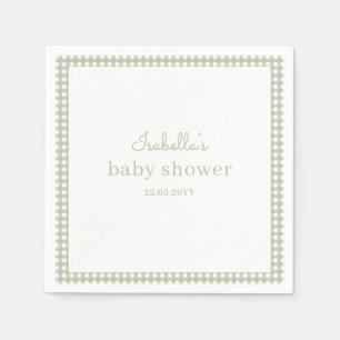 Minimal Sage Green Gingham Baby Shower Napkin