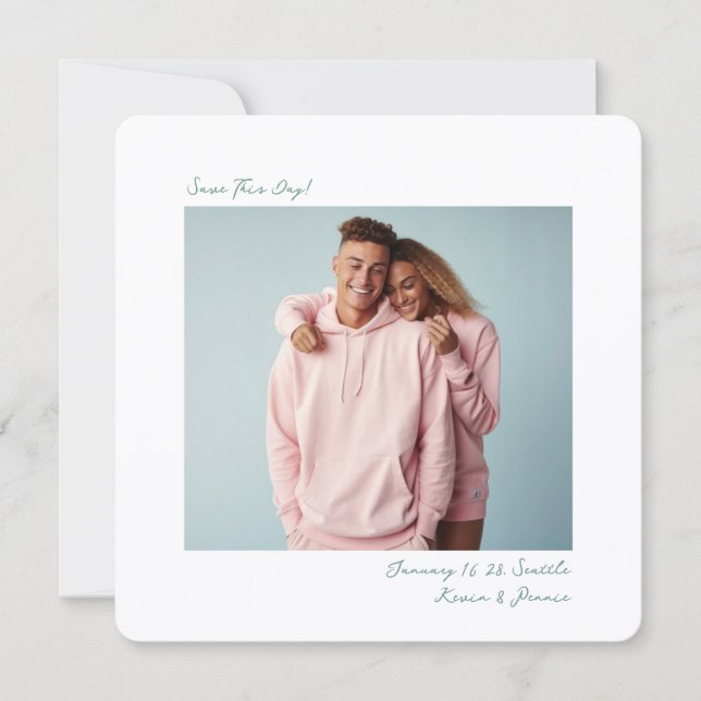minimal sage green Insta Film Photo Wedding  Save The Date (Front)