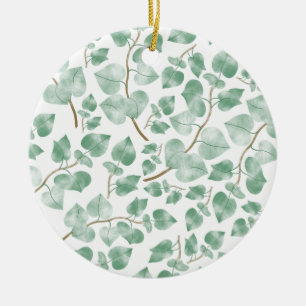 Minimal Sage Green Leaves Watercolor Pattern Ceramic Tree Decoration