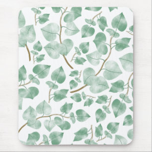 Minimal Sage Green Leaves Watercolor Pattern Mouse Mat