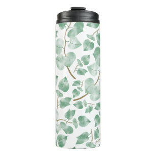 Minimal Sage Green Leaves Watercolor Pattern Thermal Tumbler