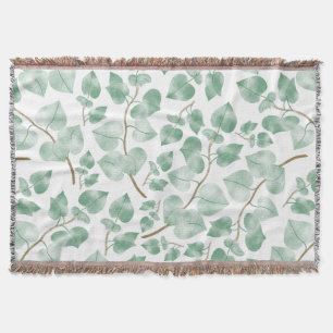 Minimal Sage Green Leaves Watercolor Pattern Throw Blanket