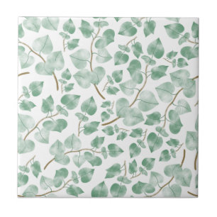 Minimal Sage Green Leaves Watercolor Pattern Tile