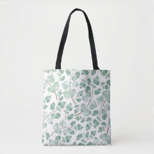 Minimal Sage Green Leaves Watercolor Pattern Tote Bag