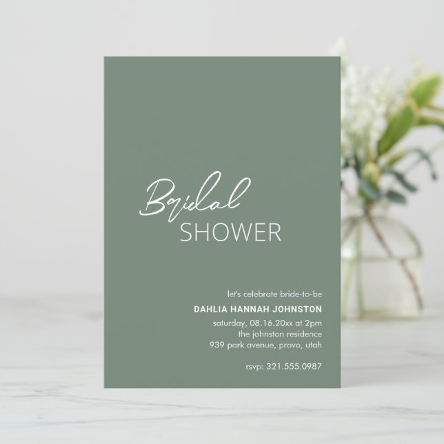 Minimal Sage Green Modern Bridal Shower Invitation (Standing Front)