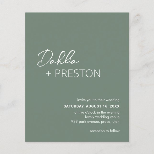 Minimal Sage Green Modern Budget Wedding Invite (Front)