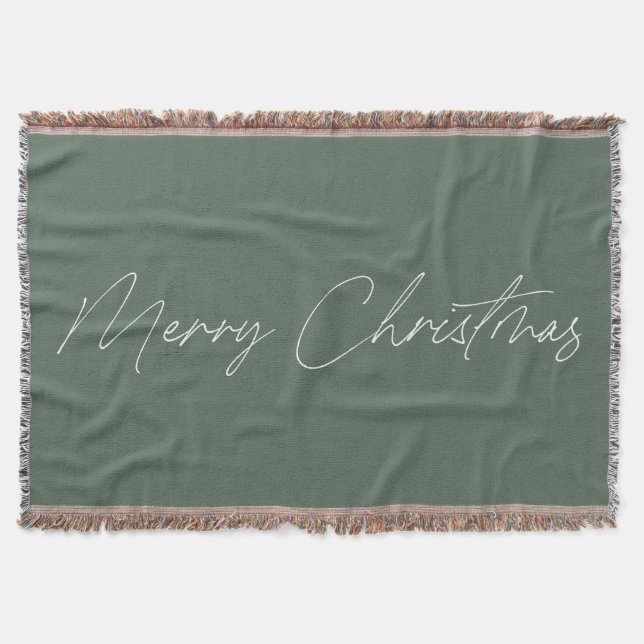 Minimal Sage Green Modern Script Merry Christmas  Throw Blanket (Front)