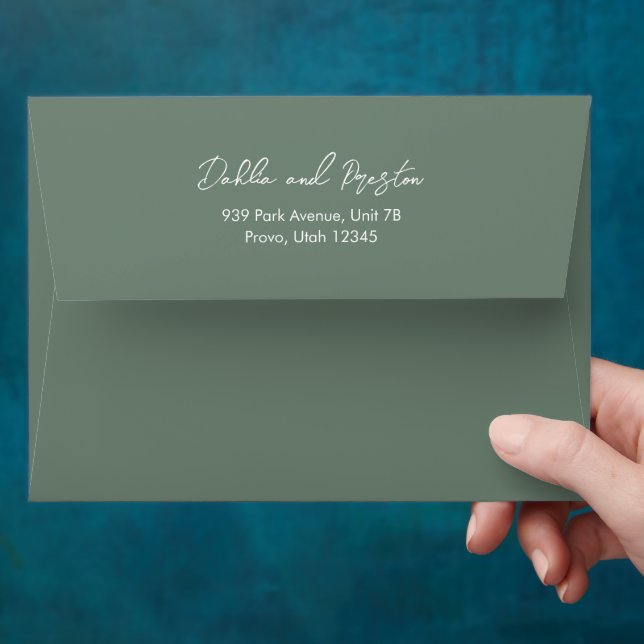 Minimal Sage Green Modern Wedding Envelope (Hand)