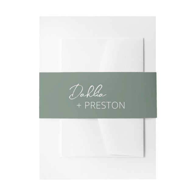 Minimal Sage Green Modern Wedding Invitation Belly Band (Front Example)