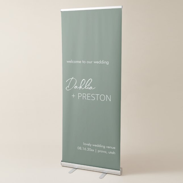 Minimal Sage Green Modern Wedding Retractable Banner (3/4)