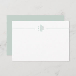 Minimal Sage Green Monogram Note Card Stationery