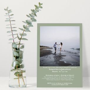 Minimal Sage Green Photo Wedding Rehearsal Dinner Invitation