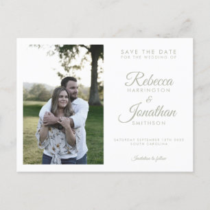 Minimal Sage Green Photo Wedding Save The Date Invitation Postcard
