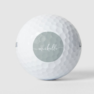 Minimal Sage Green Script Monogram Name Golf Balls